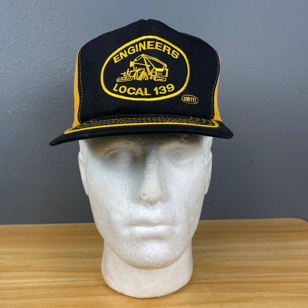 UNITE Engineers Local 139 Men's Trucker Cap Black Yellow Mesh Snapback Hat